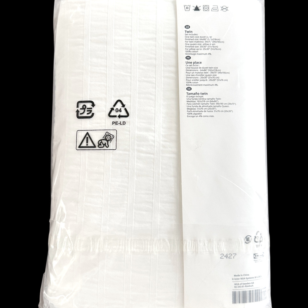 IKEA OFELIA VASS Twin White Crinkle Dobby-Weave Duvet Cover & Pillowcase - Picture 3 of 3